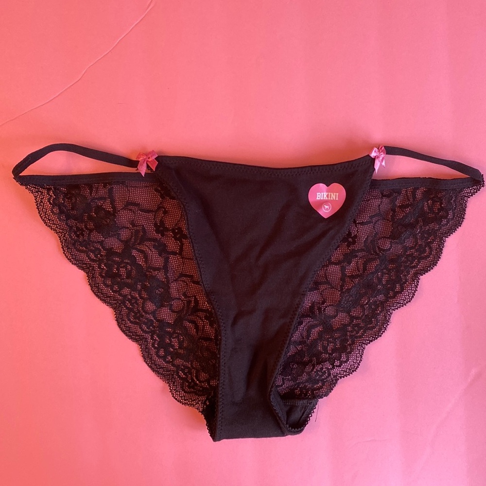 RARE Pink 2011 vintage lace back low rise string bikini panties